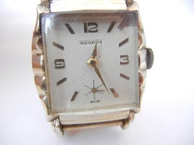 Vintage Mens BENRUS 10K Rolled Gold Plate Bezel RUNS  