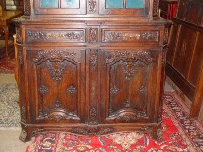 ANTIQUE FRENCH OAK LIEGE CARVED VITRINE 04BE126  