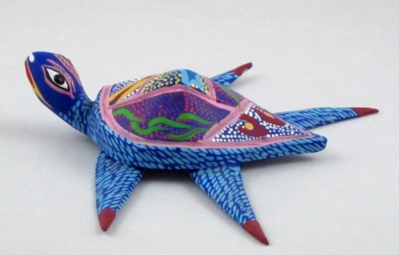 Mexican Folk Art Oaxacan Woodcarving Turtle Signed  