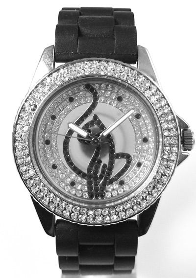 BABY PHAT Ladies Watch Black Rubber Strap MISSING CRYSTAL  