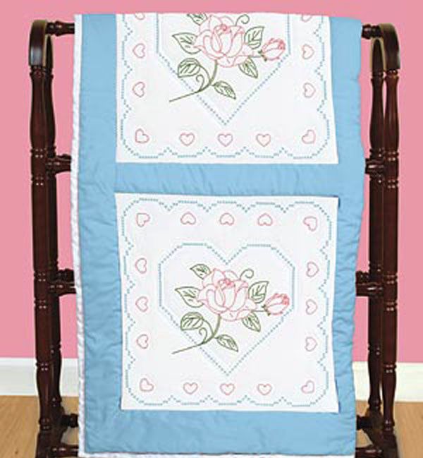 Jack Dempsey Stamped Embroidery Kit 6 Quilt Blocks 18 ~ ROSE & HEART 