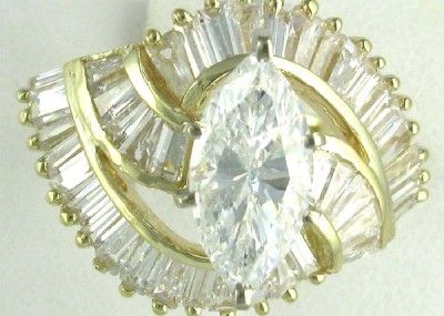 R7720 14K solid gold 4.7ct marquis / baguette CZ ring  