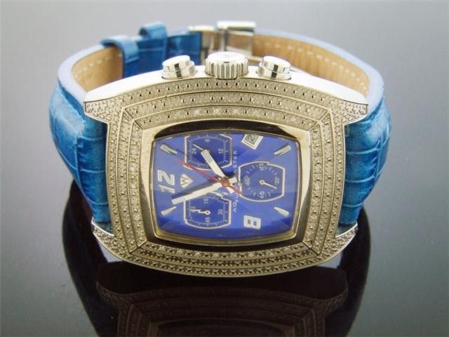 Men Aqua Master Blue Face 20 Diamonds Watch  