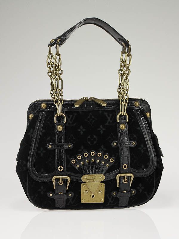   Vuitton Limited Edition Black Monogram Velours Alligator Gracie GM Bag