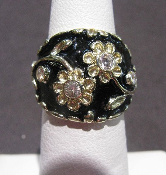   ENAMEL & DIAMOND 14K DOME RING ESTATE BEAUTIFUL DETAIL WORK  