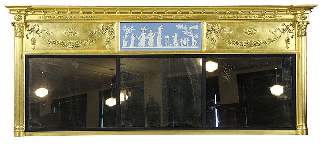    Federal Giltwood Overmantle Mirror with Wedgewood Plaque, c.1810 20