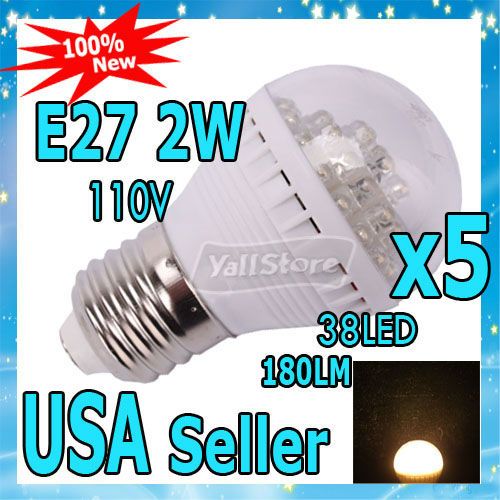 E27 2W 110V 38LED Small Warm White LED Lamp Light Bulb  
