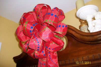 HUGE 16 CHRISTMAS TREE TOPPER~WREATH BOW WITH FOUR 7 TAILS RED WITH 