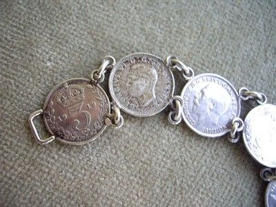 Vintage Silver Threepenny Bit Coin Bracelet   c1890 to 1941  