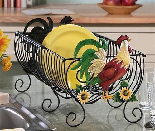 Country Rooster Kitchen Decor Extendable Rooster Countertop Dish Rack 