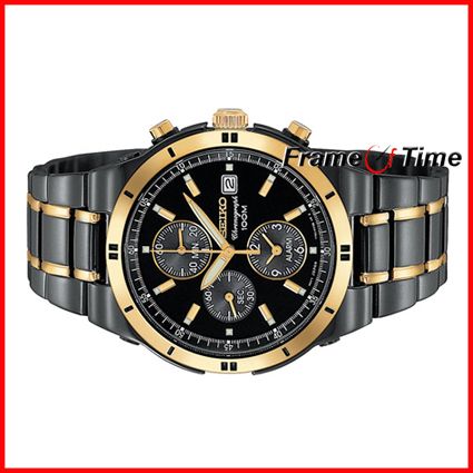 Seiko Mens Alarm Chronograph Two Tone Black TiCN SNAA30 Watch  