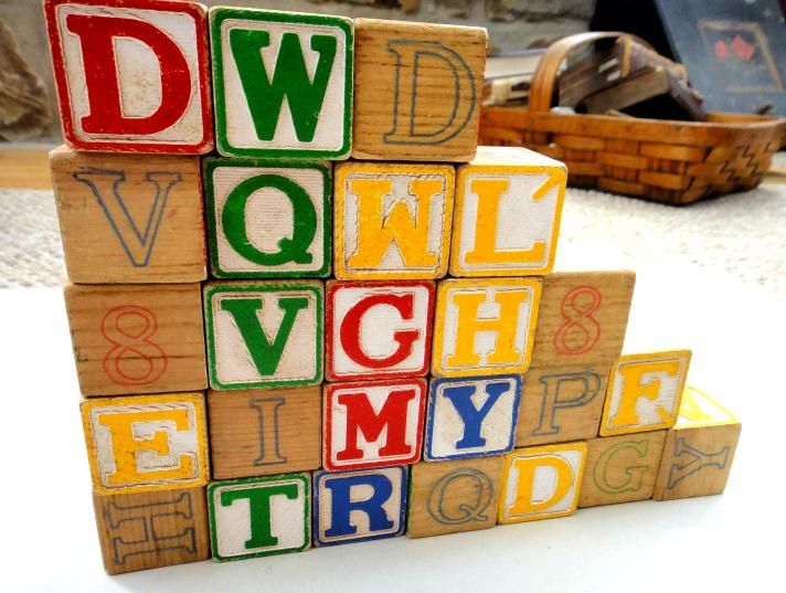 LOT vintage WOODEN TOY BLOCKS alphabet 25 PC★  