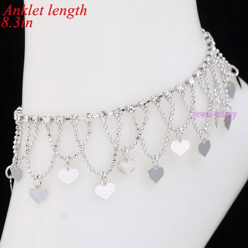 fashion heart cz dangle bea chain anklet ankle bracelet  