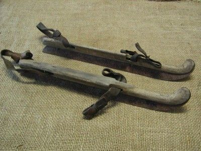 Vintage Wood & Iron Ice Skates  Antique Old Snow RARE  