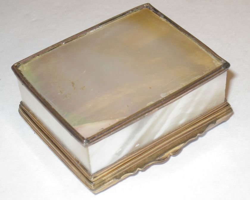 Antique Mother of Pearl & Enameled Metal Snuff Box  