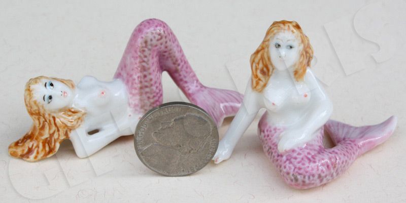 Figurine Miniature Ceramic Statue 2 Mermaid Aquarium  