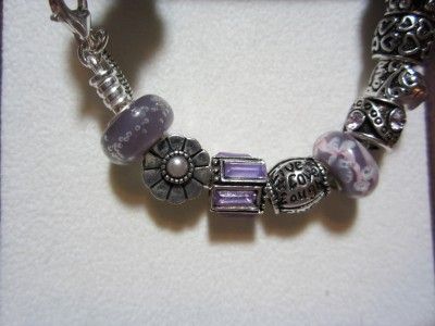 Authentic PANDORA Bracelet with 925 Beads & Charms   Lovely Lavender 