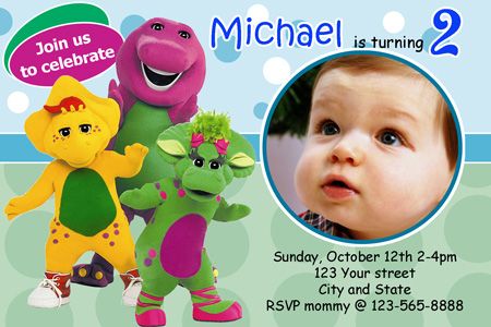 PERSONALIZED BARNEY BIRTHDAY INVITATIONS PHOTO U PRINT  