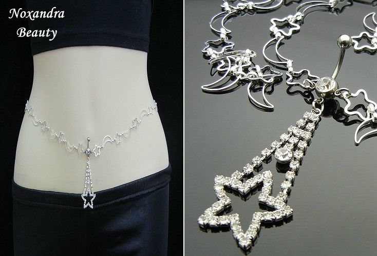   316L Steel Navel Belly Ring + Belly Waist Chain Body Piercing  