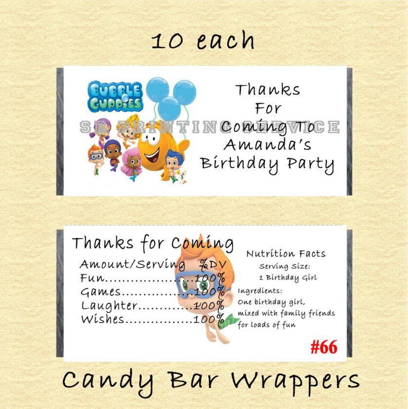 Birthday Invitations Bubble Guppies Thank U Cards Candy Wrap Sticker 