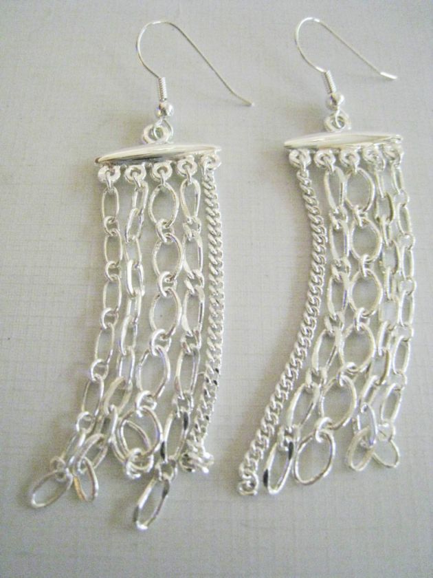 Dangling Silver Plated Multiple Chain Earrings  