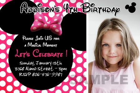 PINK HOT POLKA DOTS MINNIE BIRTHDAY PARTY INVITATION  