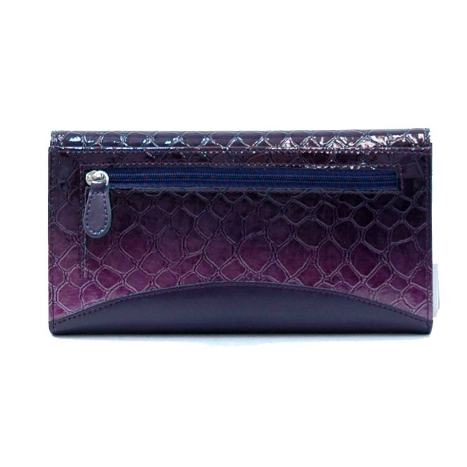 Snake skin fold over flap checkbook wallet purple  