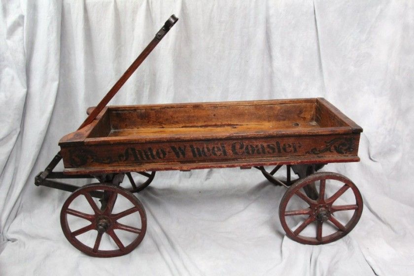 L178 ANTIQUE AUTO WHEEL COASTER COMPANY WOODEN WAGON METAL WHEELS 1918