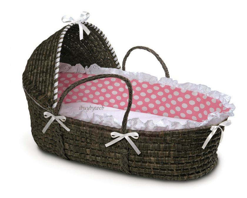 Espresso Baby Infant Moses Basket w/Hood Pink Polka Dot  