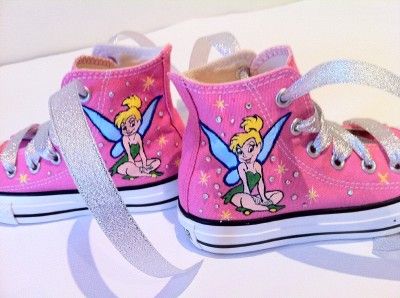 Tinkerbell Hand Painted On Pink Converse Featuring Swarovski crystals 