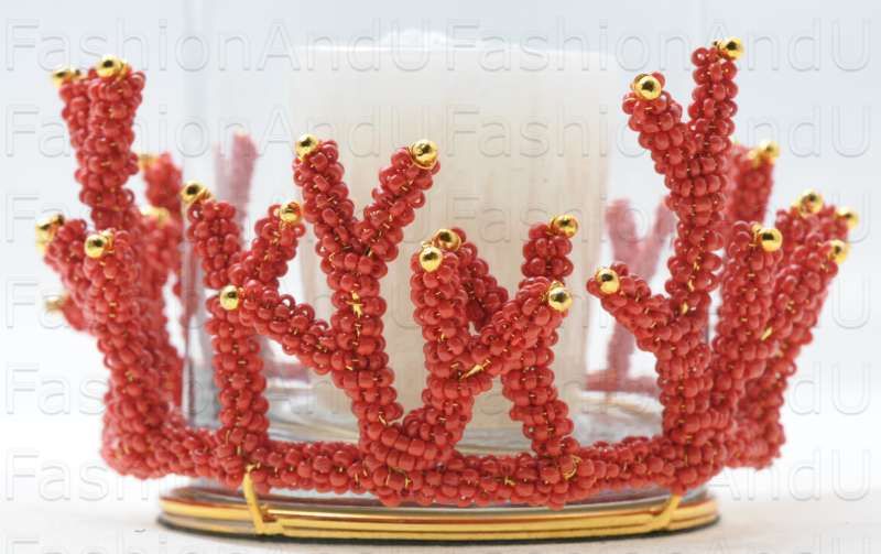 Kim Seybert Beaded Coral Votive Candle  