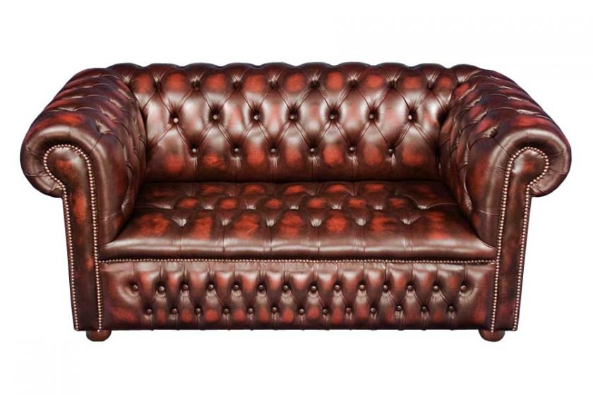 English Leather Chesterfield Loveseat Sofa Couch  