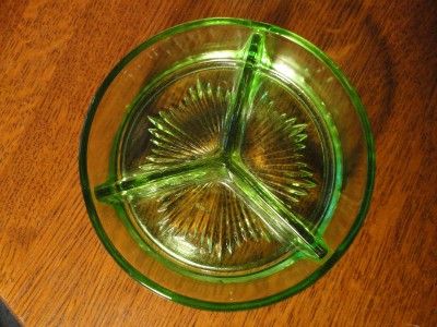 Vintage Green Depression Glass Relish Dish & Holder  