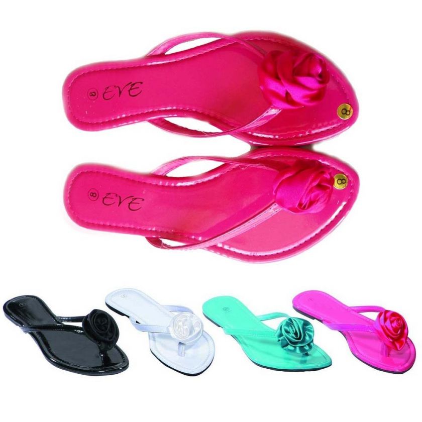 Women CUTE Rose Flower Slip   on SANDALS Thong Flats  