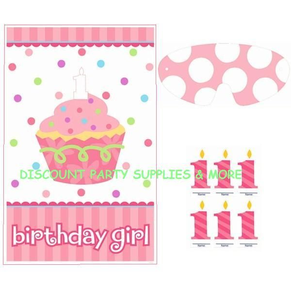 1st Birthday Girl Cupcake Pin the Candle Party Game  