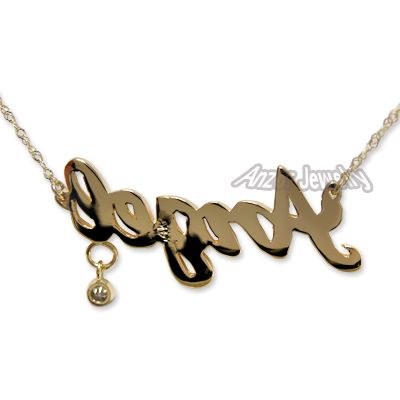 14k Solid Yellow Gold Angel Name Diamond Necklace N380 FREE Worldwide 