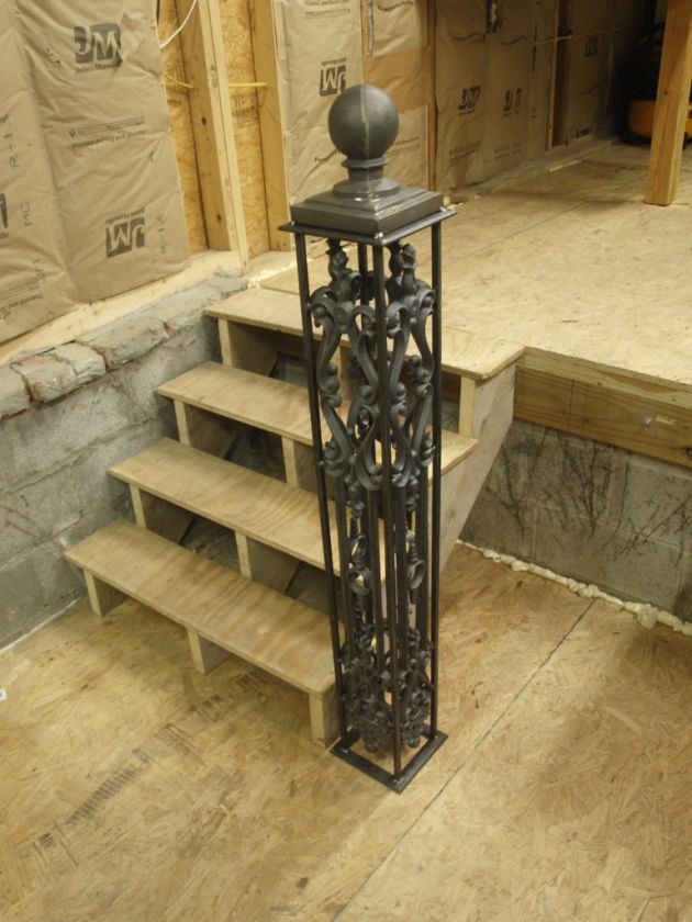 Iron Newel Post Stair Railing Square Ornate GARDEN ARCHITECTURAL CAST 