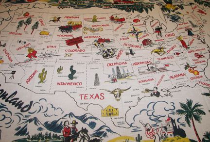 Retro Style NEW USA Vacationland MAP Travel TABLECLOTH  