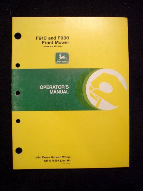 JOHN DEERE F910 F930 FRONT MOWER TRACTOR OPER MANUAL VG  