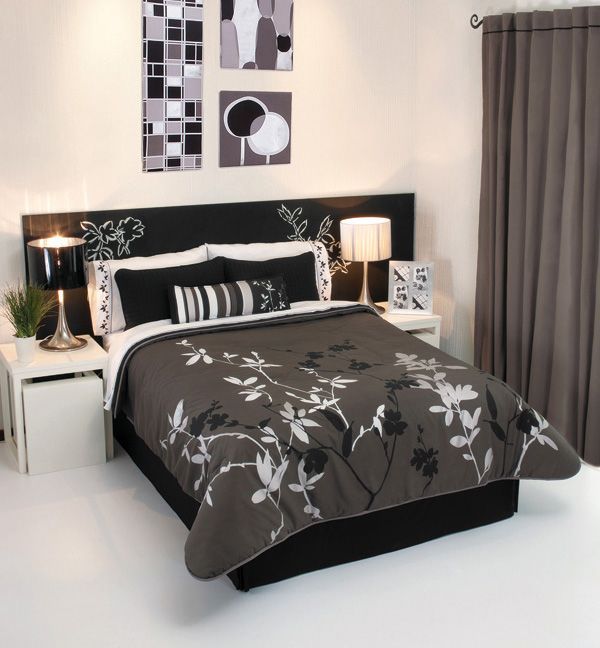 Black Silver Gray Leaves Comforter Bedding Set King 9PC  