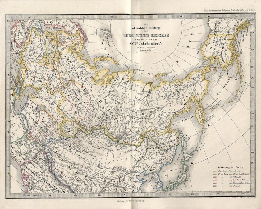 RARE 1860 VON SPRUNER MAP Formation of the RUSSIAN EMPIRE since the 