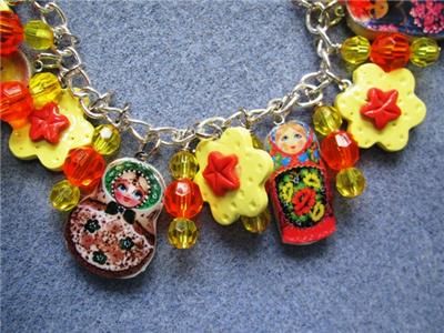 Matryoshka Nesting Dolls Polymer Clay Charm Bracelet 3  