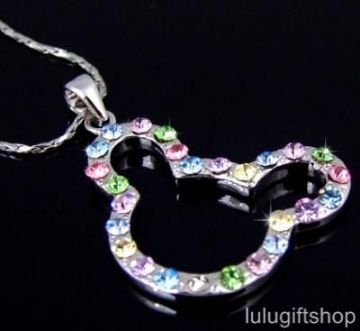 18KP DISNEY MICKEY MOUSE NECKLACE USE SWAROVSKI CRYSTAL  