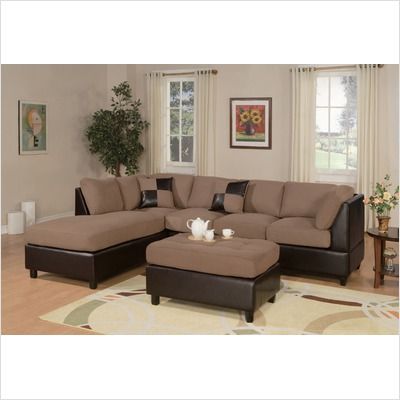 Poundex Bobkona 112 Microfiber Sectional Sofa in Saddle F7616 