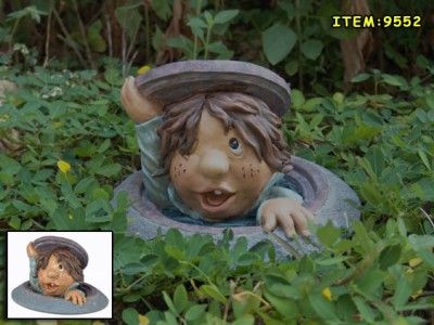 NEW 4 MANHOLE DWELLERS GNOMES GARDEN STATUES FUN  