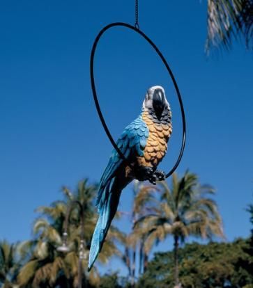 Tropical Parrot on Ring Perch Sculpture Patio Poolside Large  