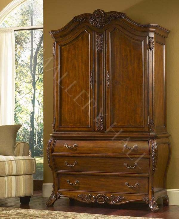 Dark Wood Queen Poster Bed Night Stands Dresser Mirror Set  