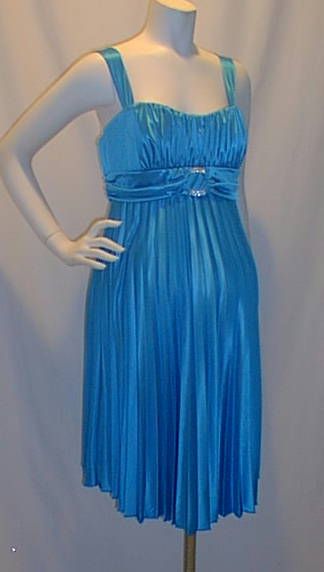 New Cocktail Aqua Satin Pleats Maternity Dress MEDIUM *  