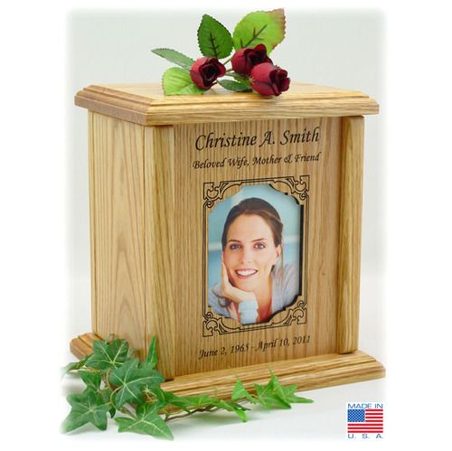 Large Rectangle Photo Frame Wood Cremation Urn   Engravable   Free 