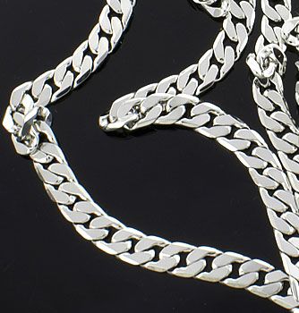 6mm Men Rhodium Filled Platinum/Silver Look Flat Cuban Link Chain Curb 